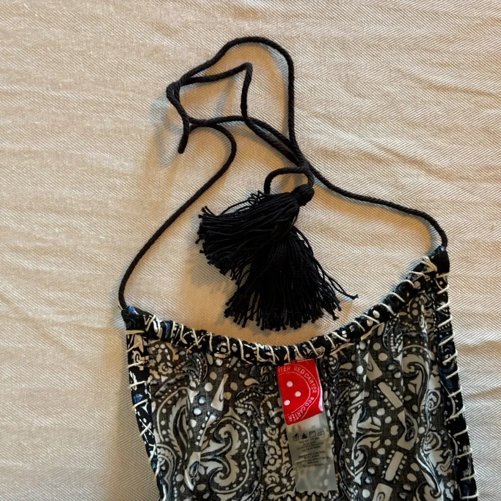 Red Carter Black Navy Paisley Tiered Halter Maxi Dress with Pockets XS - Picture 14 of 16